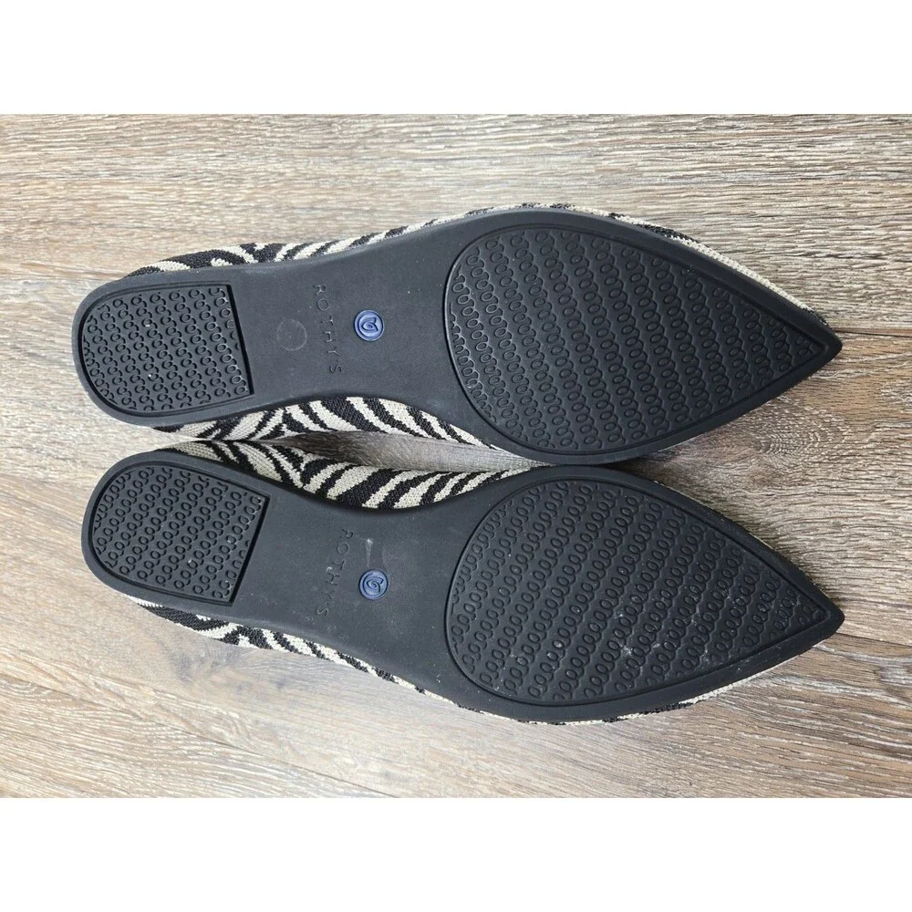Rothy's The Point Flats Black Cream Zebra Print Women's Size 8